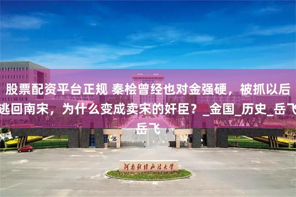 股票配资平台正规 秦桧曾经也对金强硬，被抓以后逃回南宋，为什么变成卖宋的奸臣？_金国_历史_岳飞